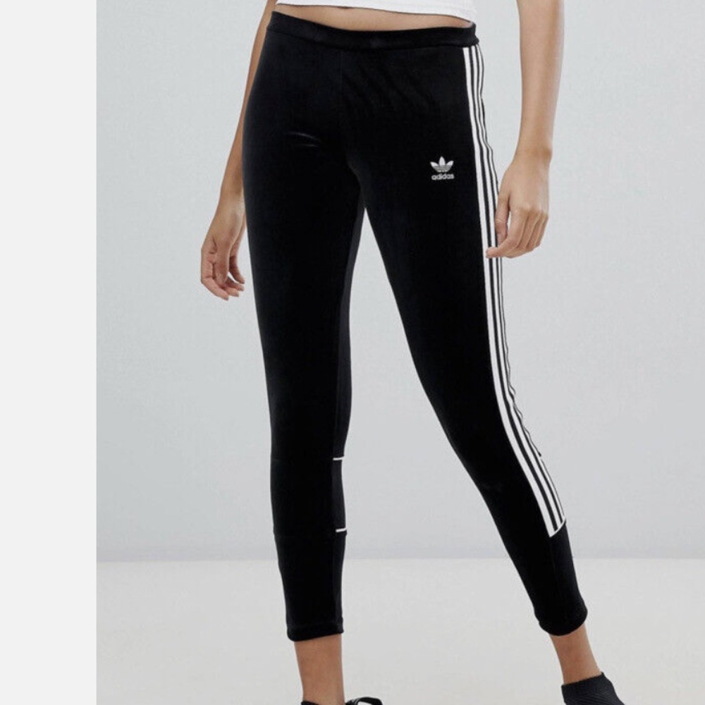 Adidas Originals Sz Small Three Stripe Velvet Leggings